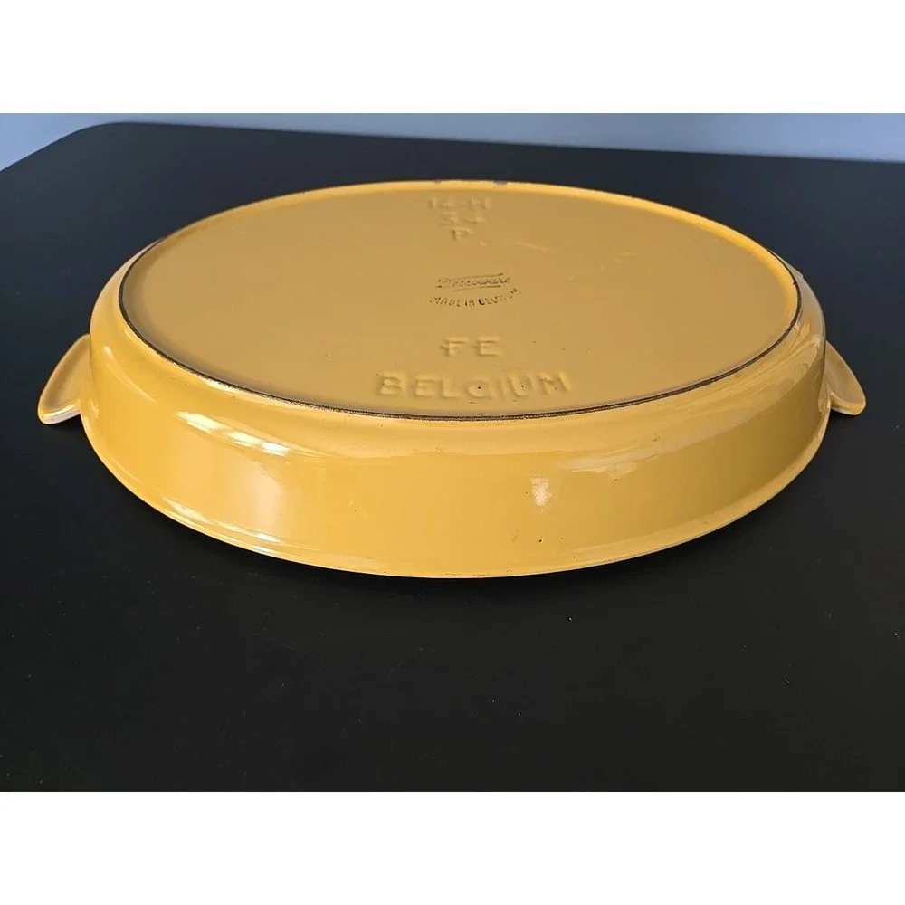 Vintage 60's Descoware Belgium 14H 34B‎ Enamel Cast Iron Casserole Yellow